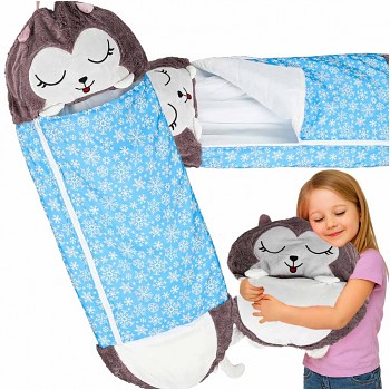 Dětský spací pytel turistický polštář 2v1 125x50cm modrý
