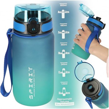 Láhev na vodu sportovní láhev s náustkem BPA FREE 600ml modrozelená
