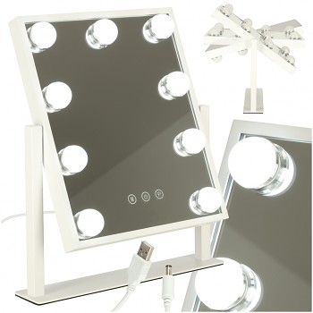 Kosmetické kosmetické zrcátko s osvětlením 9 LED Hollywood s 9 USB žárovkami 25 x 30 cm