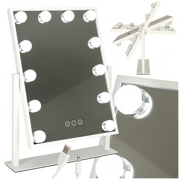 Kosmetické kosmetické zrcátko s osvětlením 12 LED Hollywood s 12 USB žárovkami 30 x 40 cm
