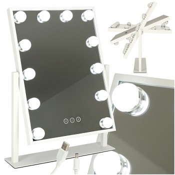 Kosmetické zrcátko s osvětlením 12 LED Hollywood s 12 USB žárovkami 30 x 40 cm